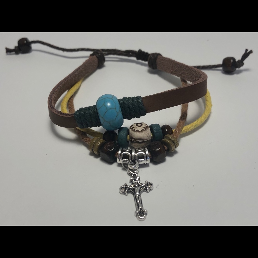 Multi charm beaded leather bracelet